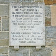 Belgian Refugees WWI Memorial Tablet, Bodmin