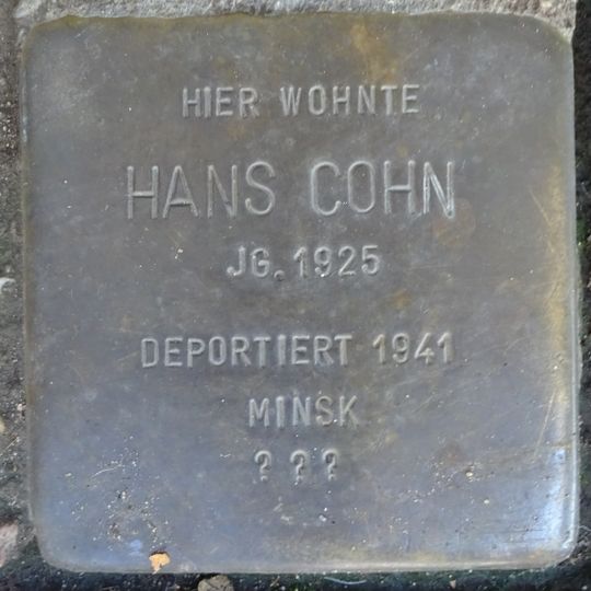 Stolperstein dedicated to Hans Cohn