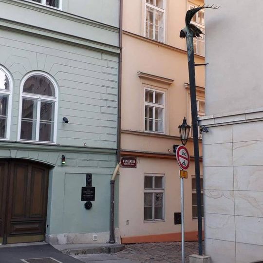 Křídla na dřevěném kůlu u Betlémské ulice v Praze