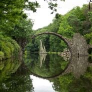 Moon bridges in gardens and parks worldwide