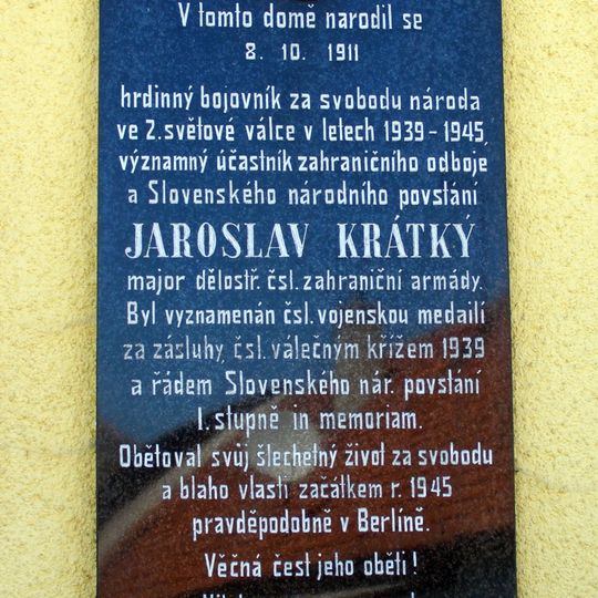 Pamětní deska Jaroslava Krátkého