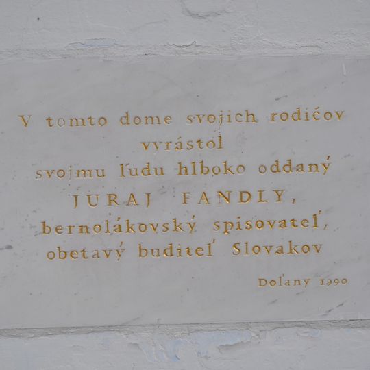 Rod. dom J. Fándlyho, tabuľa pamätná