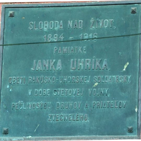 Pamätná tabuľa Janka Uhríka
