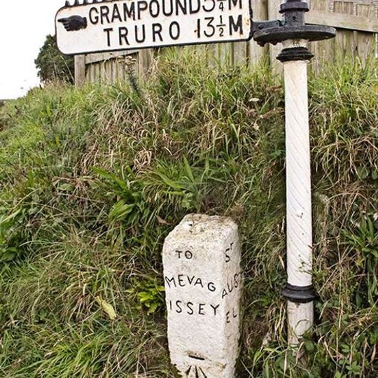 Guide Post At Road Junction By Tregiskey Farmhouse