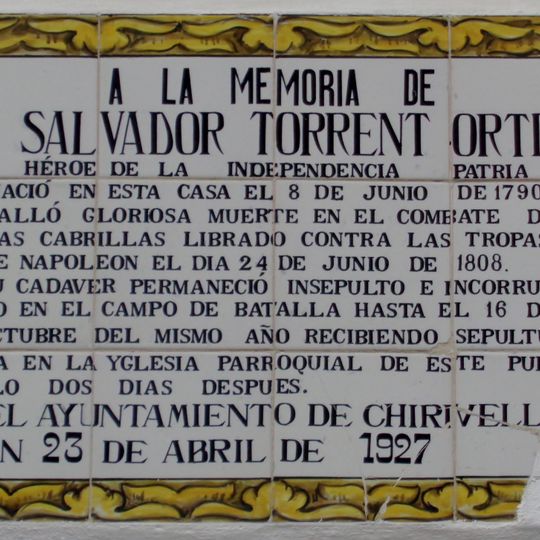 Ceramic panel to Salvador Torrent Ortí in Xirivella