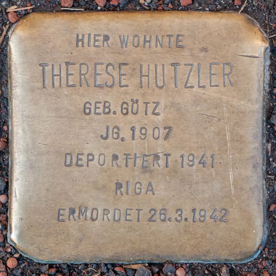 Stolperstein dedicated to Therese Hutzler