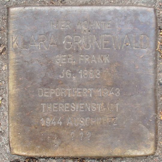 Stolperstein dedicated to Klara Grünewald