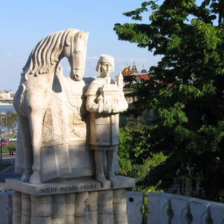 Statue of Stephen I of Hungary outside Gellért Hill Cave