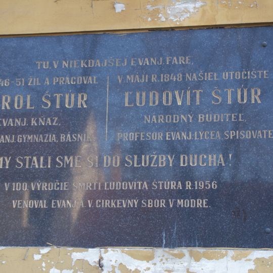 Pamiatky na Ľ. Štúra, tabuľa pamätná