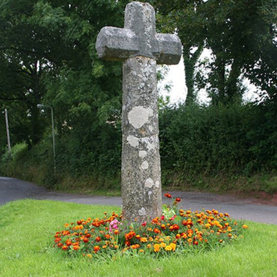 Wayside cross in Sampford Courtenay village 55m NNW of Cherrywell Cottages