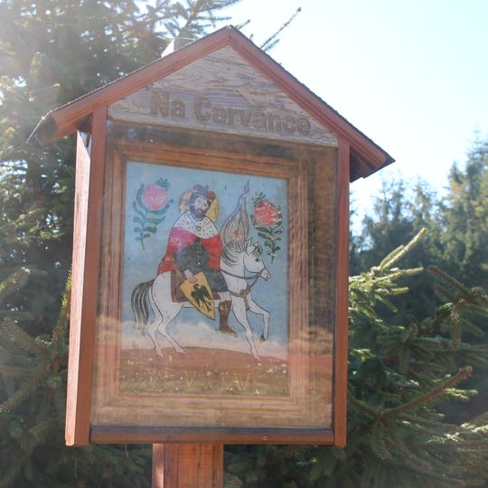 Obrázek svatého Václava u chaty Carvánka v Brdech