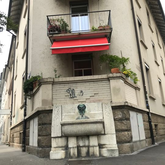 Wandbrunnen mit Broncekopf