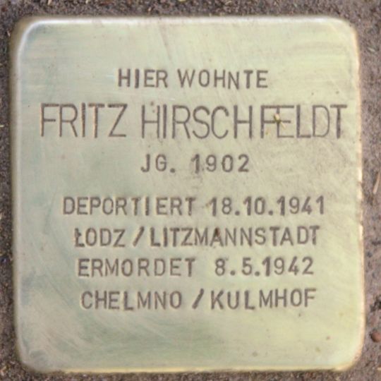 Stolperstein dedicated to Fritz Hirschfeldt