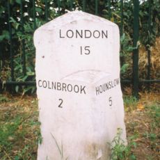 Milestone, Bath Road; Heathrow Park, E of village (was opp. Peggy Bedford Inn); 100m into Old Bath Road from Jct. with Colnbrook By-pass