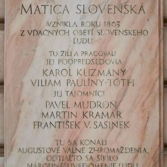 Matica slovenská, tabuľa pamätná