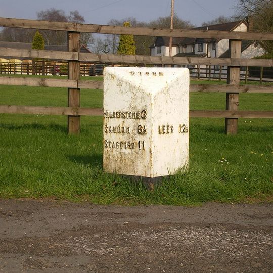 Milepost, S of Meir Heath