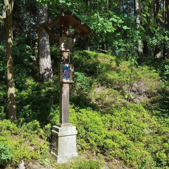 Obrázek se sv. Hubertem u Sobenského rybníka