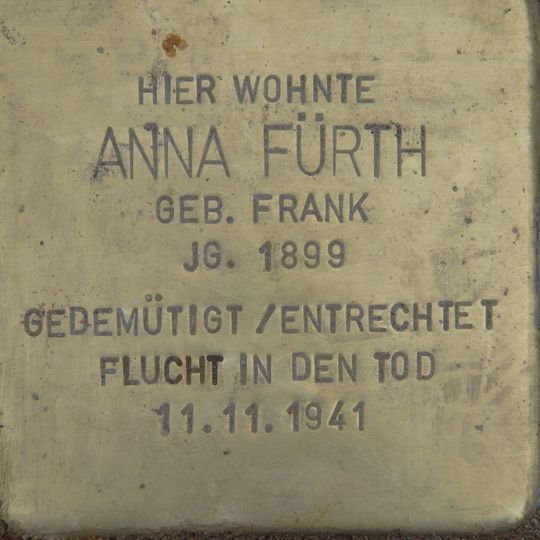 Stolperstein dedicated to Anna Fürth